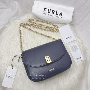 NWT Furla 1927 Mini Flap Chain Crossbody Shoulder Bag Oceano Navy BAONACO RARE